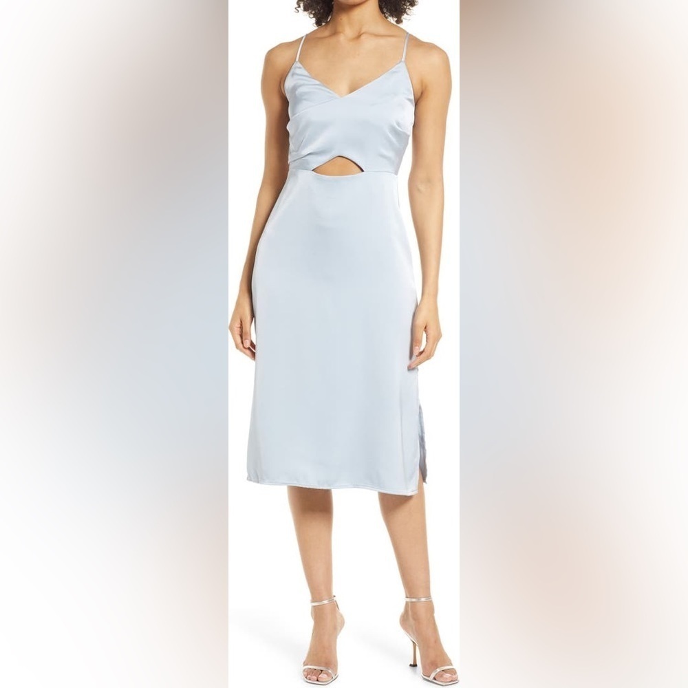 NWT Sam Edelman Women's Blue Sleeveless Satin Cutout Midi Dress Size 12